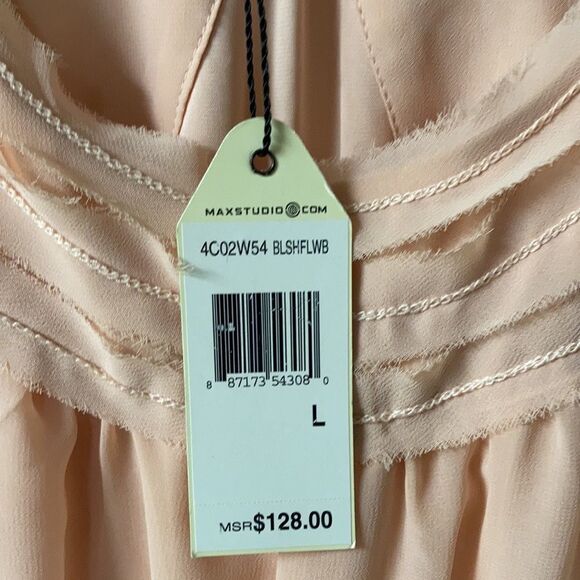 NEW Sophie Max Peach Raw Hem Racer Back Wild Flower Maxi Dress Large - Picture 10 of 12